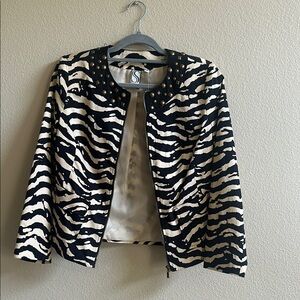 SilkLand Zebra Print Jacket with Gold Accents, petite small, never worn.